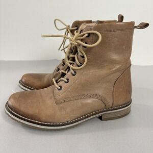Crevo Freya Womens Sz 7 Beige Leather Boots Side Zip/Lace Up Western Prairie